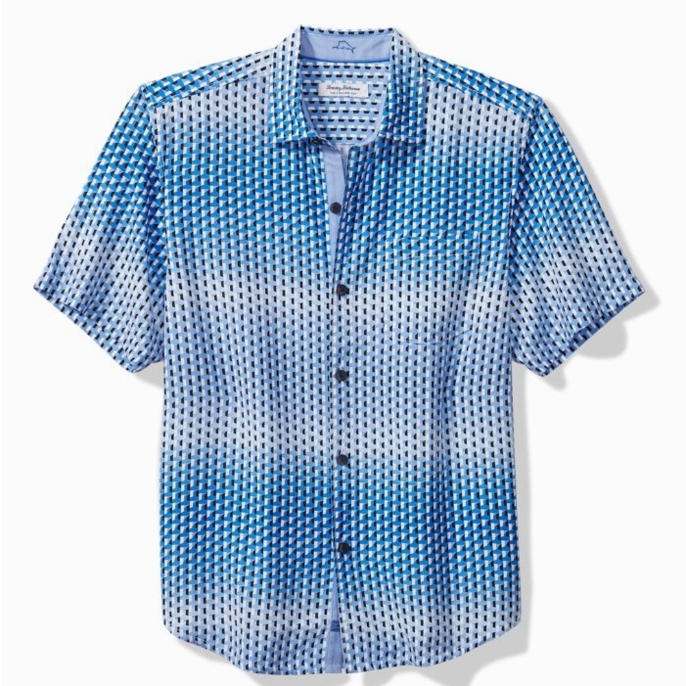 Tommy Bahama Veracruz Cay Ombré Geometric Shirt, NWT Blue Isles